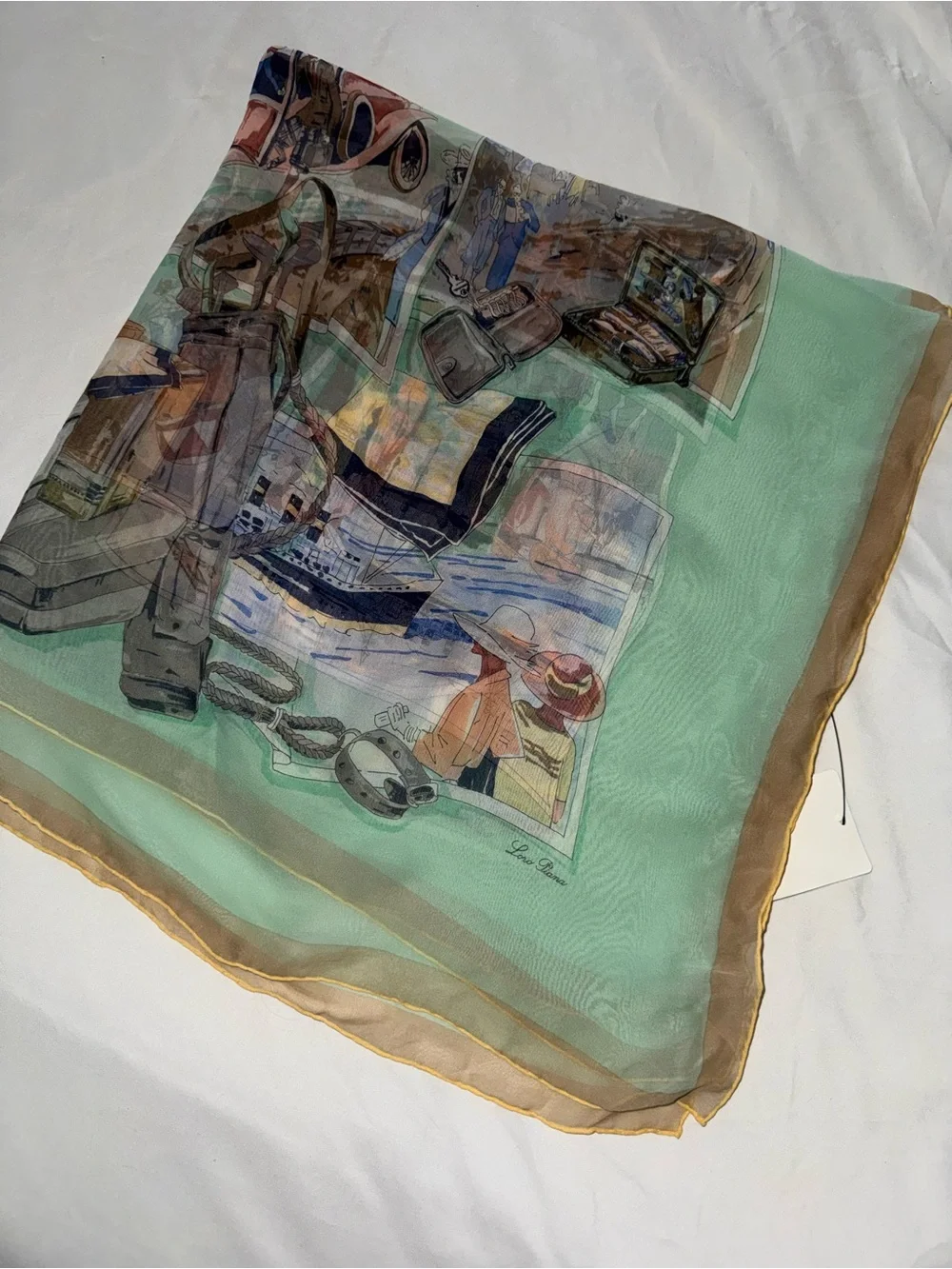 Loro Piana Printed Mesh Green Silk Scarf